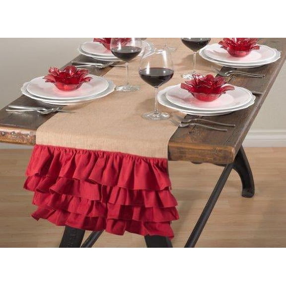 Fennco Styles Capucine Ruffled Holiday Design Burlap Table Runner