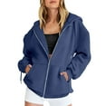 thumbnail image 2 of Dyfzdhu Zip up Hoodie for Women Fall Oversized Sweatshirt With Pocket Casual Drawstring Solid Color Long Sleeve Jacket Navy Blue, 2 of 5