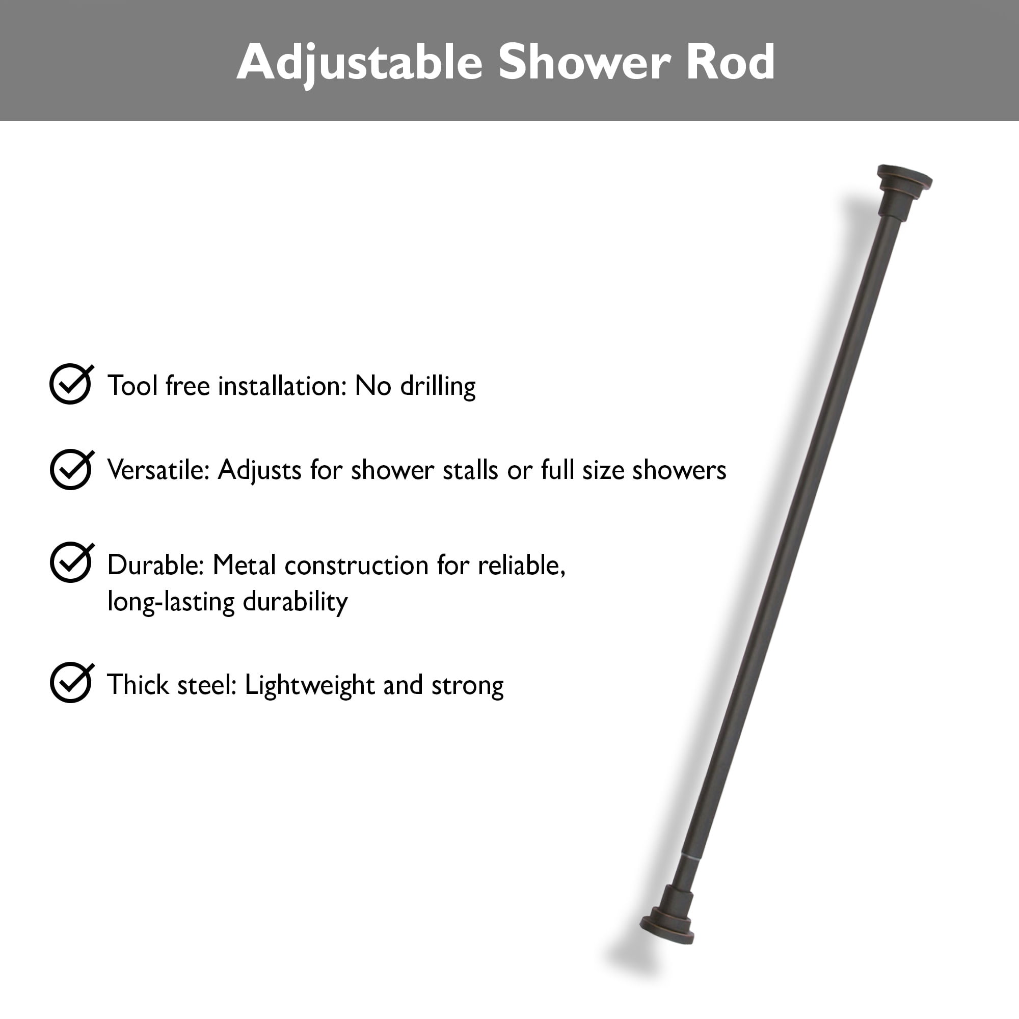 Design House Classic Steel Adjustable 42"-72" Tension Shower Rod, Oil Rubbed Bronze