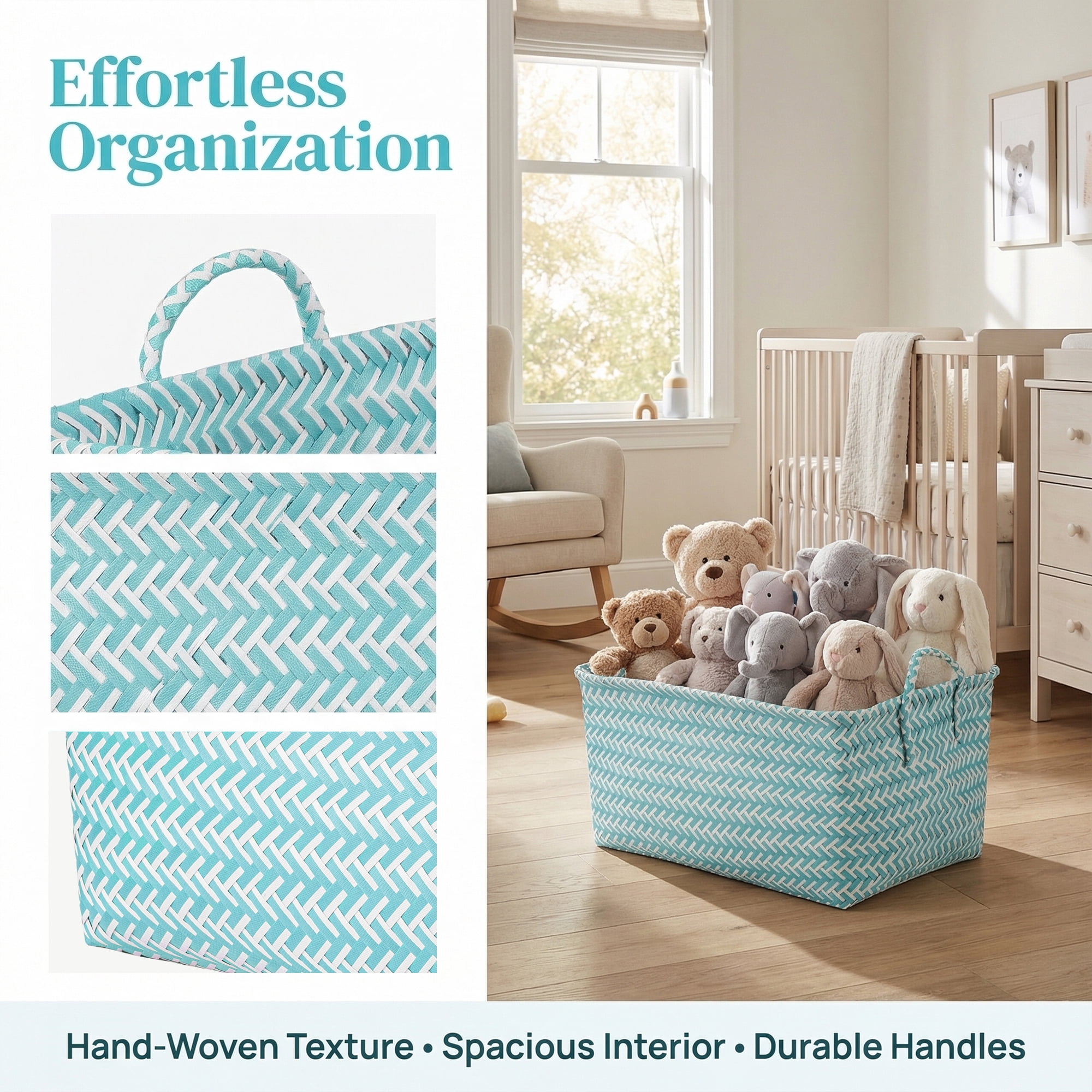 Unique Bargains Wicker Shelf Closet Storage Bin for Blankets Blue 17.7" x 13.8" x 9.8"