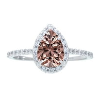 1.5 Carat Classic Pear Cut Real Morganite Engagement Ring with 18k Gold Plating