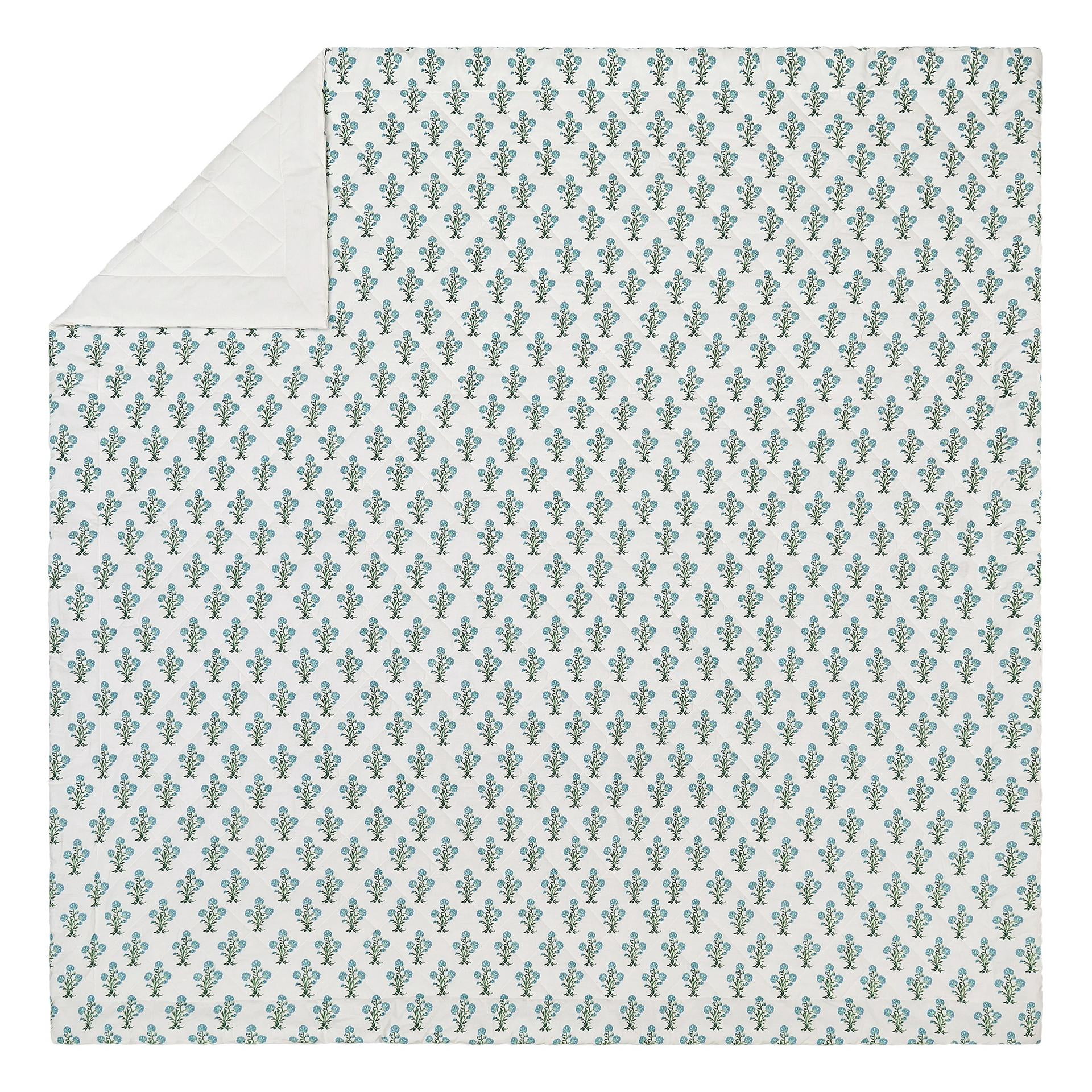 Laurel & Mayfair Paradise Stamp Full/Queen 3-Piece Botanical Cotton Quilt Set, Blue, Adult/Teen