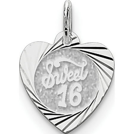 Leslies Fine Jewelry Designer 925 Sterling Silver Sweet Sixteen Heart Disc (14x19mm) Pendant