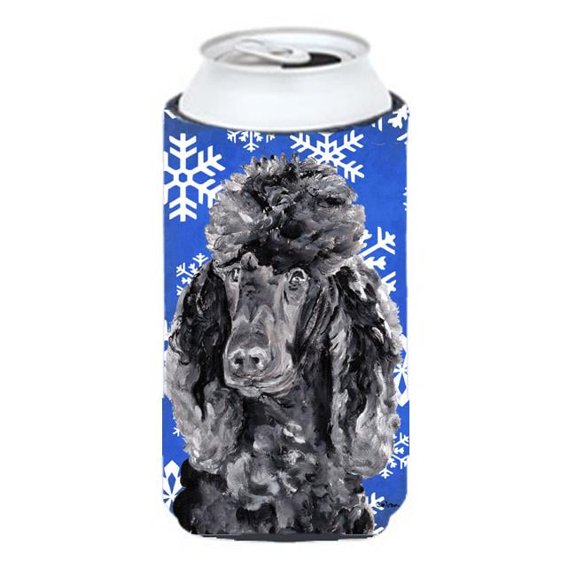 Black Standard Poodle Winter Snowflakes Tall Boy bottle sleeve Hugger - 22 To 24 Oz.