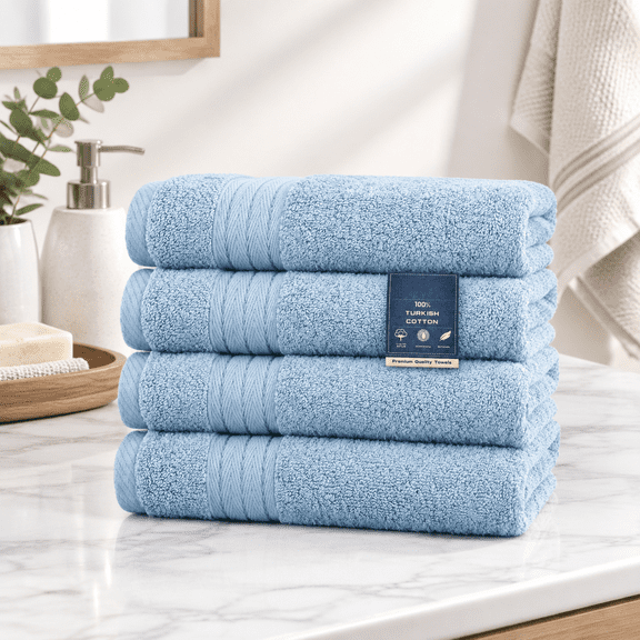 Allure Blue 4 Piece Hand Towel Set, Cotton 650 GSM Hotel Spa Quality Bath Towels