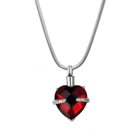 Crystal Heart Keepsake - Anavia Garnet Birthstone Cremation Urn Necklace for Ashes Free Funnel Kit and Jewelry Box