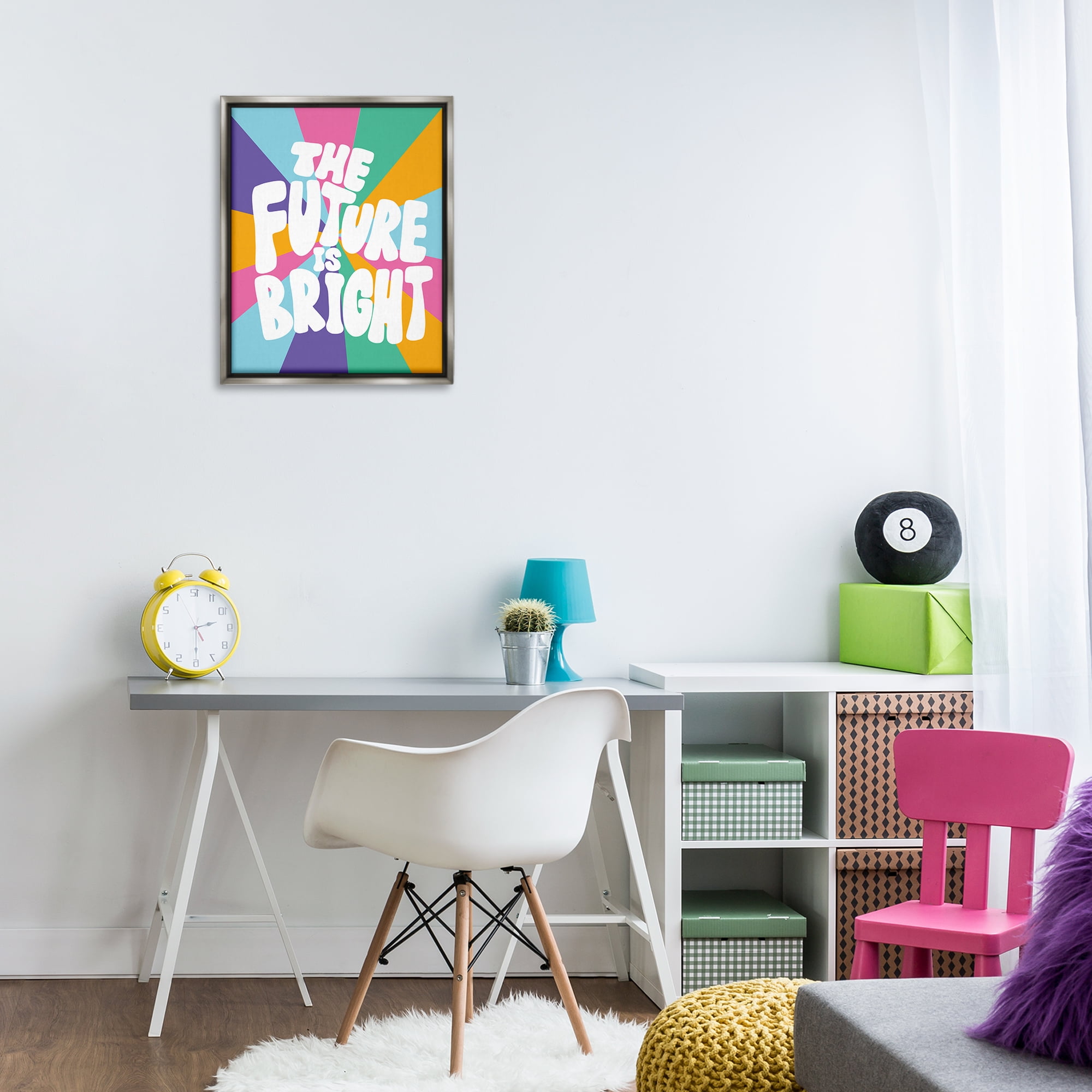 Stupell Industries Retro Future Is Bright Text & Numbers Painting Gray Floater Framed Canvas Art Print Wall Art, 17 x 21