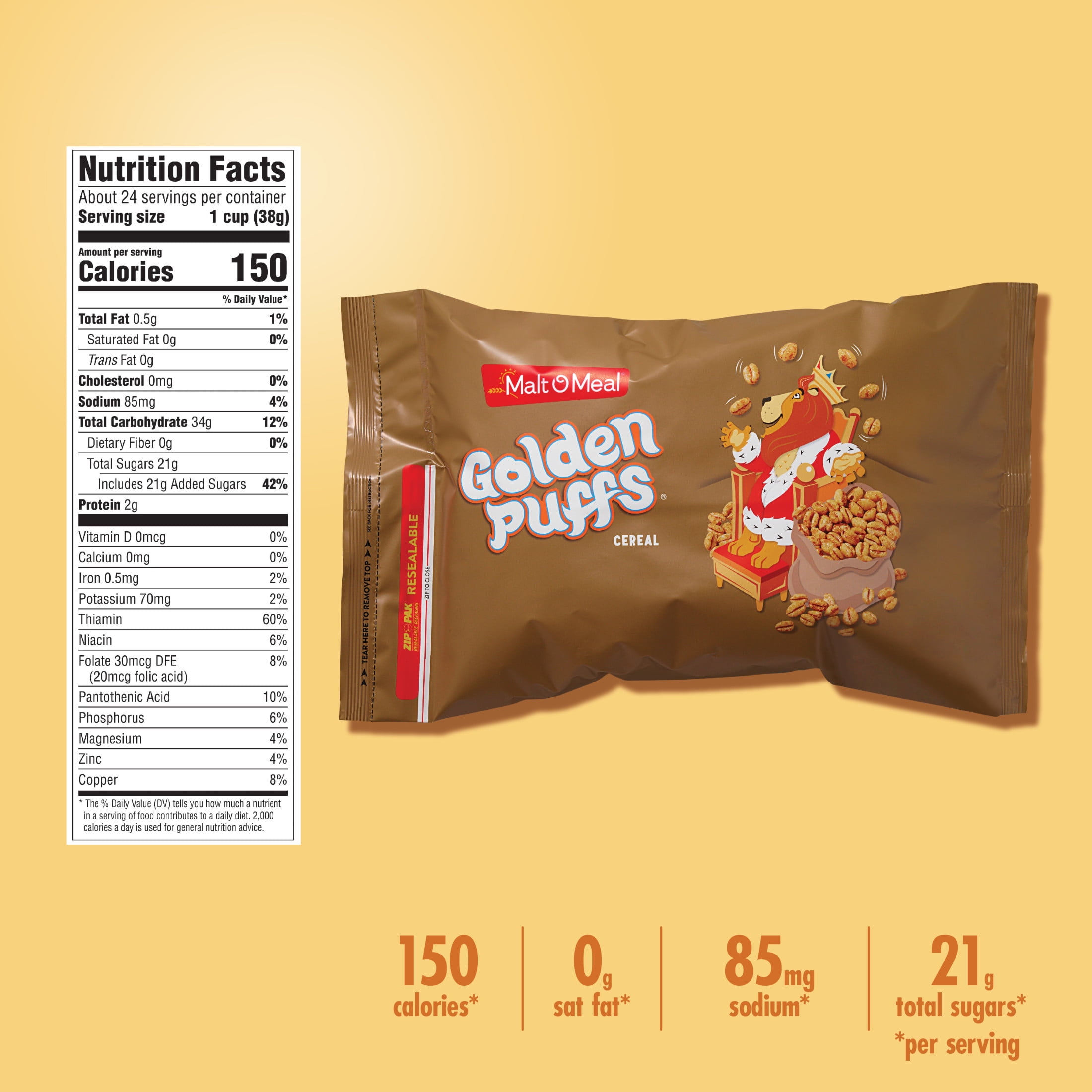 (2 pack) Malt-O-Meal Golden Puffs Sweetened Puffed Wheat Breakfast Cereal, 32 oz Resealable