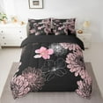 thumbnail image 2 of jejeloiu Abstract Sketch Floral 7-Piece Bedding Comforter Set,Vintage Flower Blossom King Bedding Sets,Pink Black Bed Sheets For Girls Kids,Luxury Bedroom Decor Reversible, 2 of 8