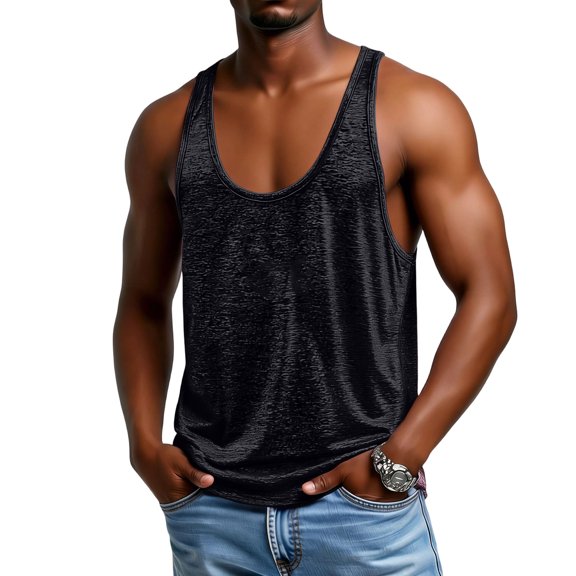LTTVQM Men's Tank Tops 2026 Fashion Workout Sleeveless Gym Muscle Shirts Athletic Casual Tee Shirt Black L