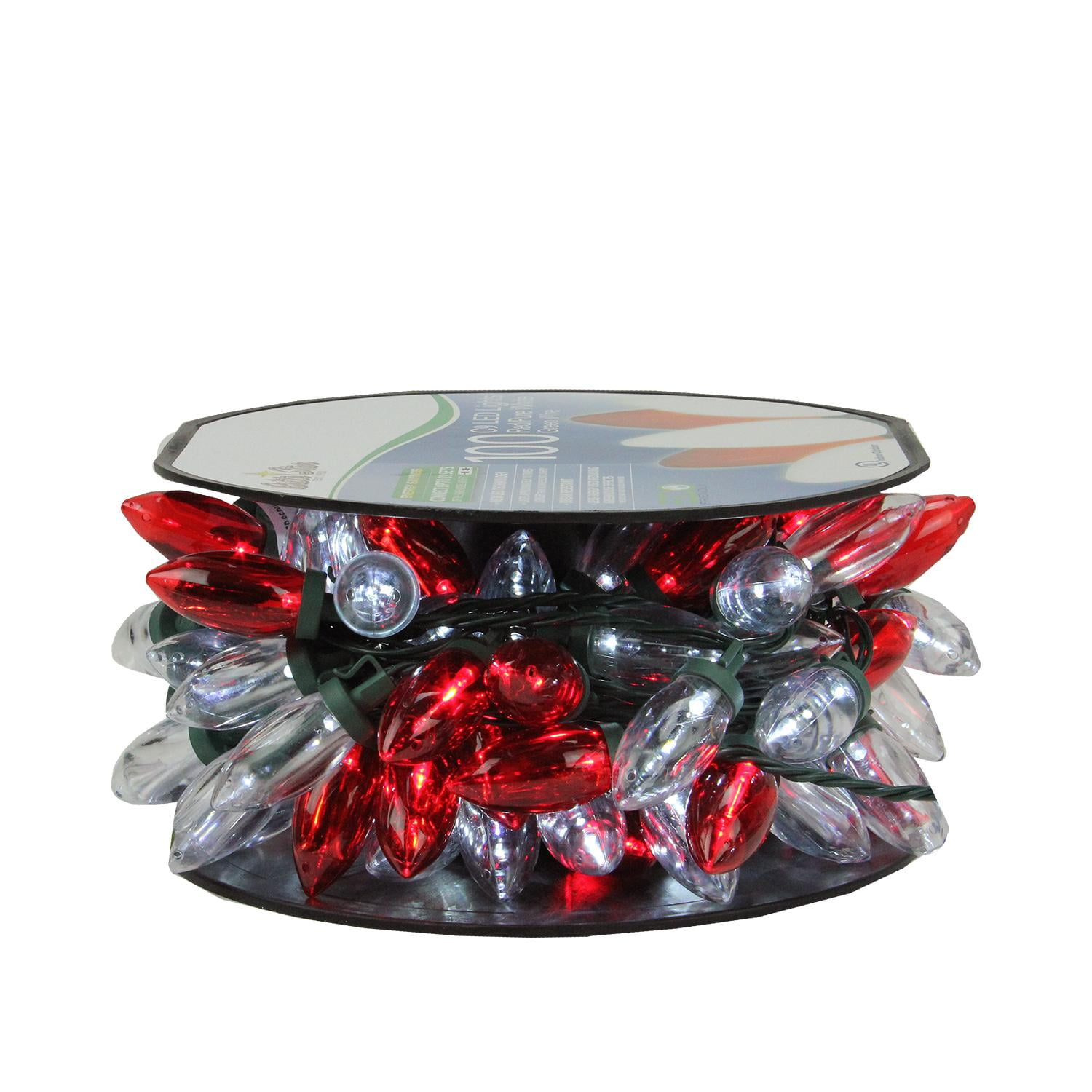 Set of 100 Commercial Length Red & Pure White LED C9 Christmas Lights