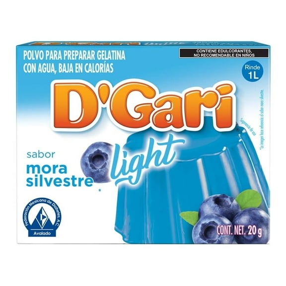 Polvo para preparar gelatina D' Gari Sin Azúcar de agua sabor mora silvestre 20 g