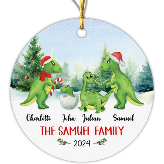 Personalized Dinosaur Family Christmas Ornament 2025, First Christmas As A Family of Four Dinosaur Ornament, Custom Family Member Names Xmas Ornament, Newborn Babies Gifts, New Parents MIR8cq