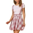 thumbnail image 4 of INSPIRE CHIC Women's Skirt Plaid Pleated Tartan Overall Elastic Waist Suspender Mini Skirt XS Pink White, 4 of 6