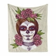 thumbnail image 1 of Sugar Skull Soft Flannel Fleece Blanket, Portrait of a Young Girl with Gothic Day of the Dead Makeup Ink Painting Style, Cozy Plush for Indoor and Outdoor Use, 50" x 60", Multicolor, by Ambesonne, 1 of 6