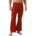 thumbnail image 4 of Alvivi Mens Shiny Metallic 60S 70S Disco Party Flared Long Pants Mid Waist Bell Bottom Clubwear Red M, 4 of 6