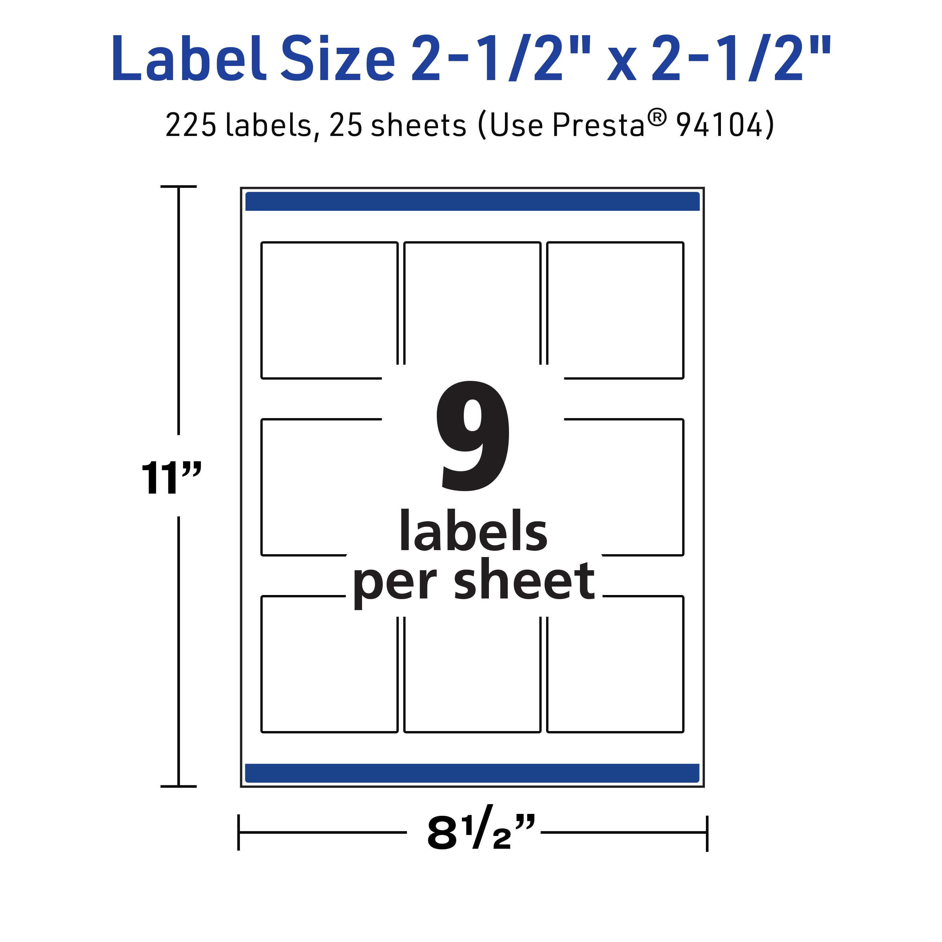 Avery TrueBlock Square Labels, 2.5" x 2.5", 225ct