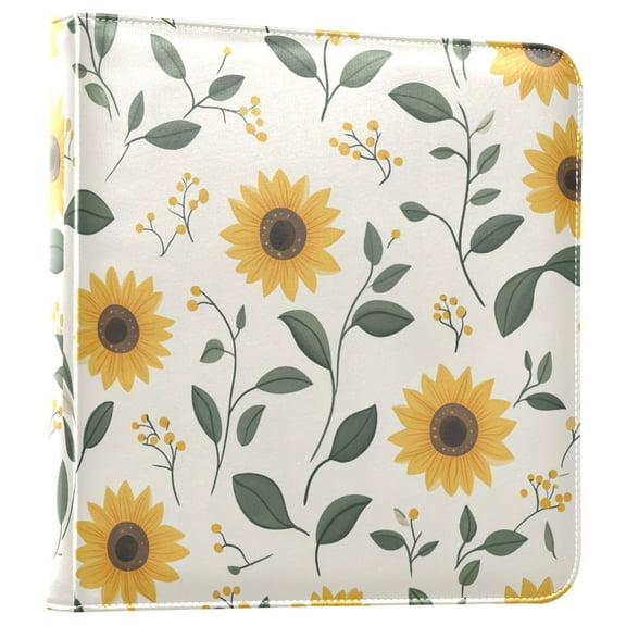 FORMRS 3 Ring Photo Album 4"x6" Self Adhesive Large Capacity PU Leather Cover, Sunflower Pattern