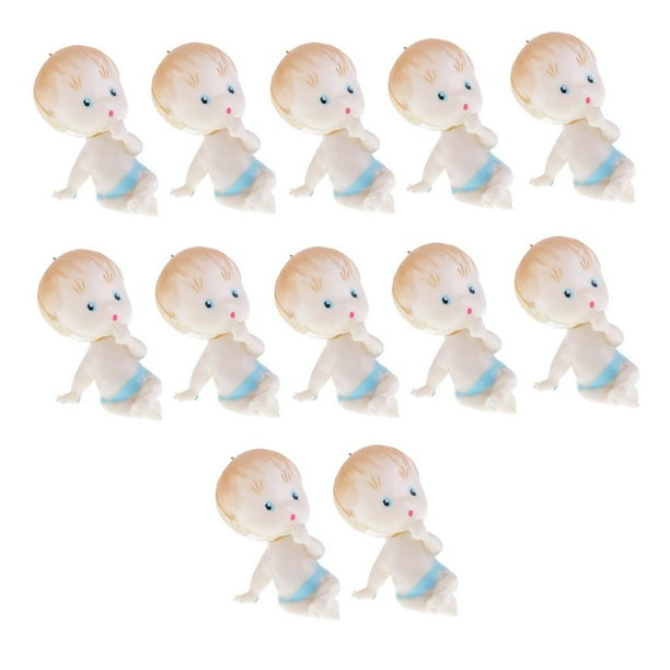 12 figuras de bebé gateando para baby shower, decoración de mesa, regalo de recuerdo Azul