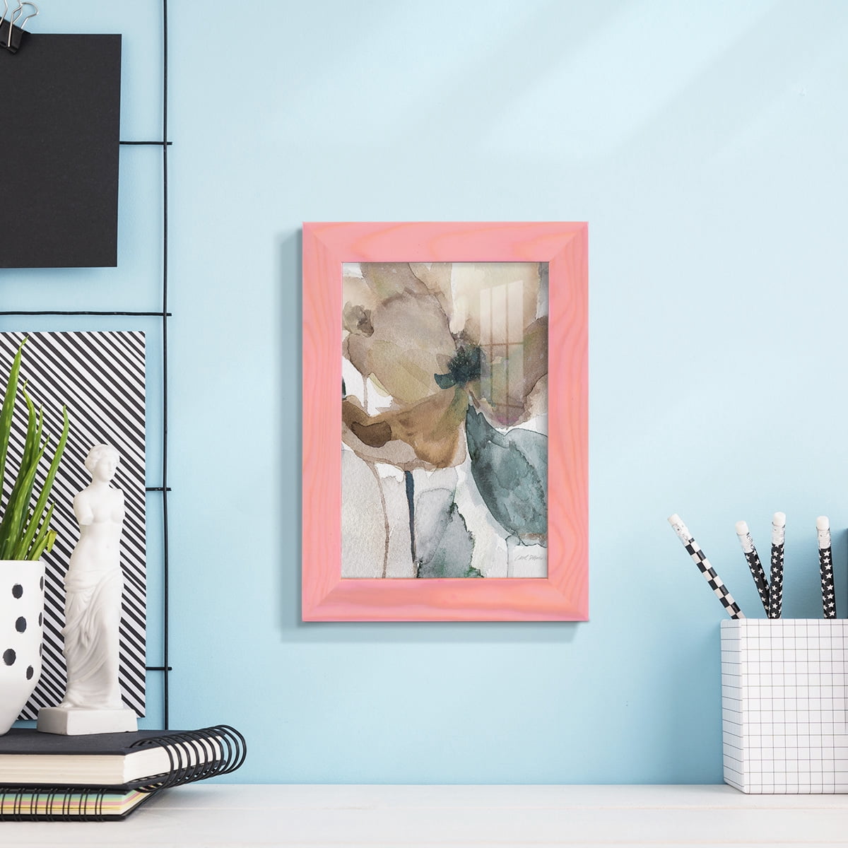 Watercolor Poppy I -Framed Print w/glass-Sunset Pink