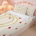 thumbnail image 5 of Meiyoeat Cute Gold Letter D Zipper Twin Comforter Sets with Fitted Sheet and 2 Pillowcases, Strawberry Stripe Print Zipper Bedding Set, Beige Red,4-Piece, 5 of 6