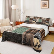 Homewish Cowgirl Cowboy Adult Twin Sheet Sets, Fashion Zebra Print Twin Fitted Sheet, Southwestern Countryside Flat Sheet, Brown Green Lightweight Room Decor, 3-Piece