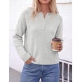 thumbnail image 3 of PRETTYGARDEN Women's Fall Button Up Cozy Pullover Sweaters | Stretchy Soft Knit, Drop Shoulder Long Sleeve Tops, Henley Crewneck Rolled Edge, Dressy Casual Blouses, Trendy Winter Clothes, 3 of 8