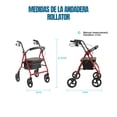 thumbnail image 4 of Andadera Rollator para Adultos Mayores Plegable con Asiento y Bolsa, Altura Ajustable, Ruedas de 7.5", Soporta 110 Kg (Color Rojo), 4 of 10