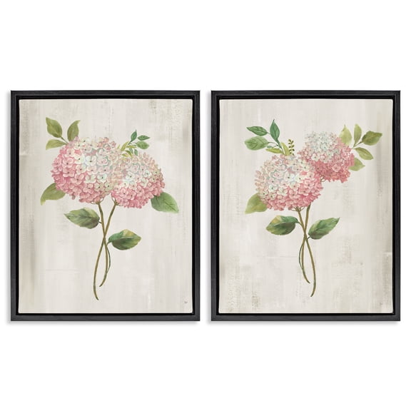 Stupell Industries Vintage Pink Hydrangea Pairs 2 Piece Black Framed Floater Canvas Set, design by Nan