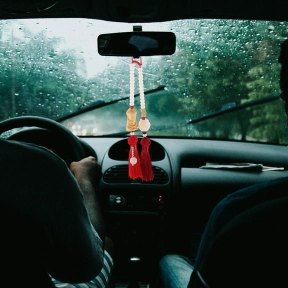 OUNONA Cute Automotive Ornament Lotus Bead Charms Car Rear View Mirror Buddha Statue Hanging Decoration for Car Interior Decor