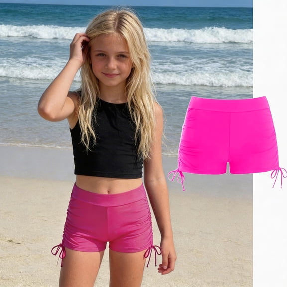 Kids Girls Swim Shorts Hot Pink Elastic Swim Shorts With Summer Beach Swim 5-6 Years Athletic Bikini Bottoms