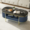 thumbnail image 4 of Yiwa Modern Oval Coffee Table, 48" Fluted Center Table with Storage Organizer and Faux Marble Top, 4 of 7