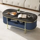 thumbnail image 4 of Yeshouse Mesa de centro ovalada acanalada de 122 cm con organizador, tablero de imitación mármol y detalles en metal dorado, mesa moderna para sala de estar u oficina en casa, 4 of 7