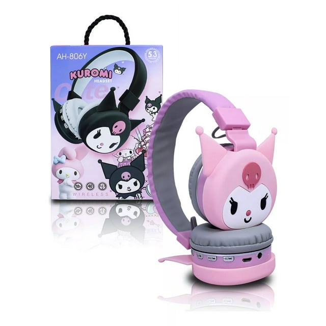 Audifonos Inalambricos Kawai Diseño Kuromi Color Rosa Luz Blanco