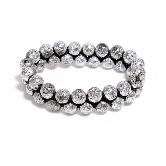 Silver Lava Gemstone Beaded Bracelet – 8MM Round Elastic Stretch Bracelet, Handmade Volcanic Stone Jewelry for Men & Women