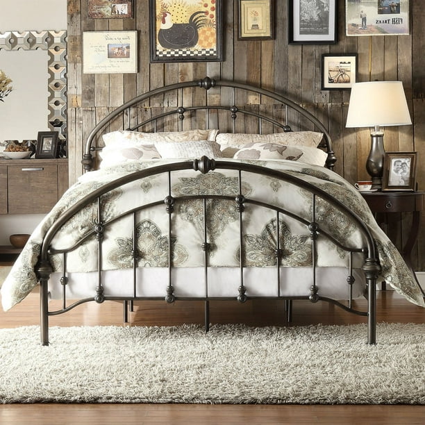 King Size Antique Dark Bronze Metal Bed, Antique King Size Headboard And Footboard