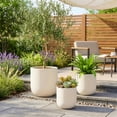 thumbnail image 5 of FOUKUS 9.8",11.4",13" Dia Round Concrete-like Plastic Planter Set of 3, Modern Style Large Cylindrical Plant Pot with Drainage Hole for Indoor Outdoor Patio, Beige, 5 of 6
