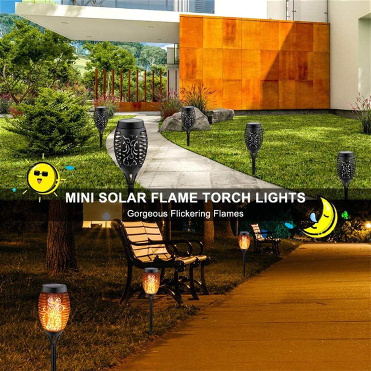 REQO 8 Solar Lights Outdoor Garden,Waterproof LED Landscape Lights Ornaments,Flickering Dancing Flaming Torch Solar Lights Stake for Pathway Yard Patio Walkway Lawn Decorative