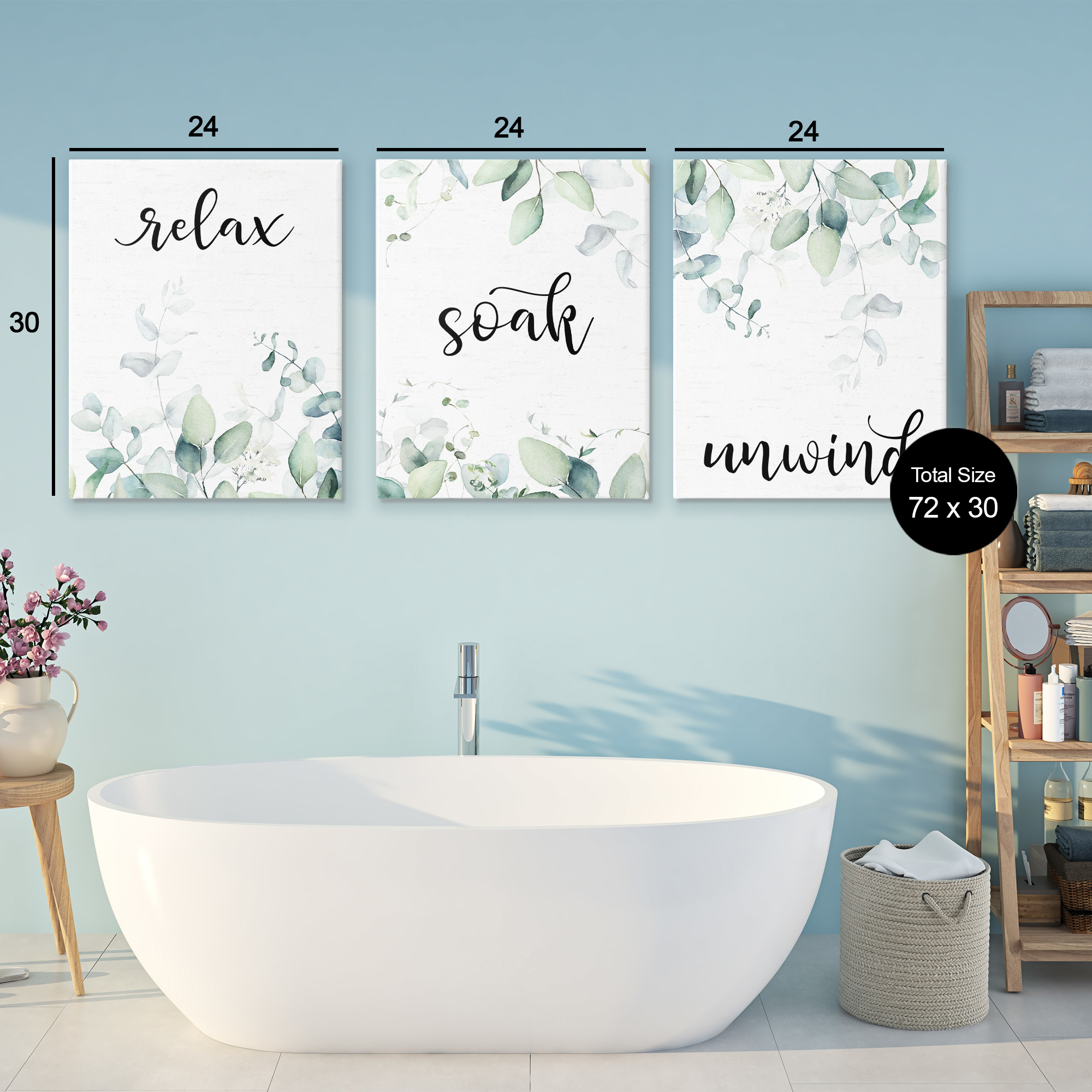 Leafy Bathroom Herbs 3 Piece Canvas Wall Art Set, design by Lettered and Lined