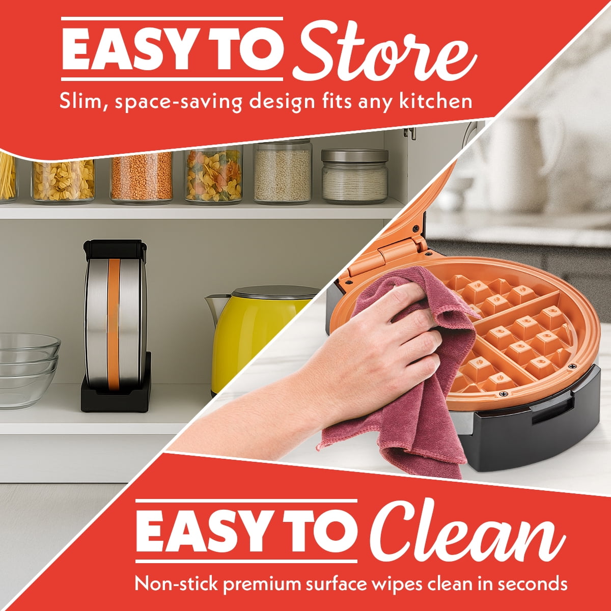 Gourmia Belgian Waffle Maker Adjustable Browning, PFAS-Free Nonstick Plates, Stainless Steel