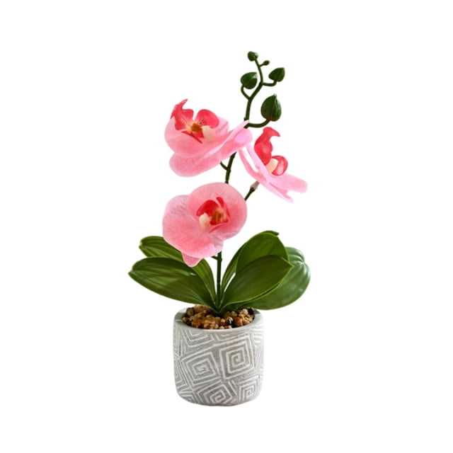 Cateissary Flores artificiales de orquídeas de plástico, maceta de flores artificiales, Phalaenopsis Artificial Decoración Rosa