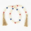 WOXINDA Independence Day Wood Bead Garland With Rustic Tassels Patriotic Wood Bead With American Flag And Wooden Heart Hanging Sign For Farmhouse Wall Hanging Prayer Beads