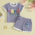 thumbnail image 2 of KPOPLK Baby Girl Summer Clothes 2 Piece Short Sleeve Waffle Knit Flower Embroidery with Elastic Waist Shorts Outfits Set 1t 2t 3t 4t 5t 6t(12-18 Months,Blue), 2 of 5