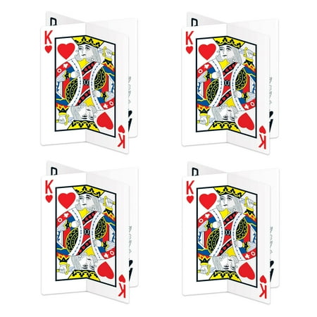 Beistle 4-Pack 3-D PriNst Playing Card Centerpieces, Table Decorations for Casino Themed Parties & Gatherings, Game Night Decorations with Poker Cards, 12”