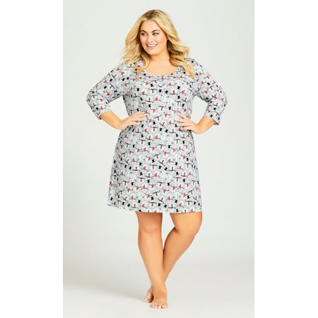 

Avenue Women s Plus Size Snowman 3/4 Sleeves Midi Sleep Shirt