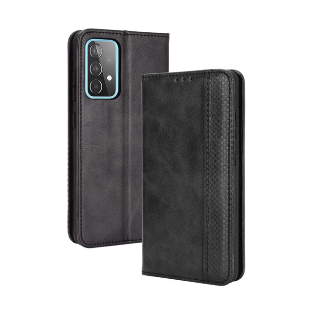 Compatible with Samsung Galaxy A52 5G/ 4G Case Magnetic Closure Vintage Pattern PU Leather Wallet Cover with Card Slots-Black