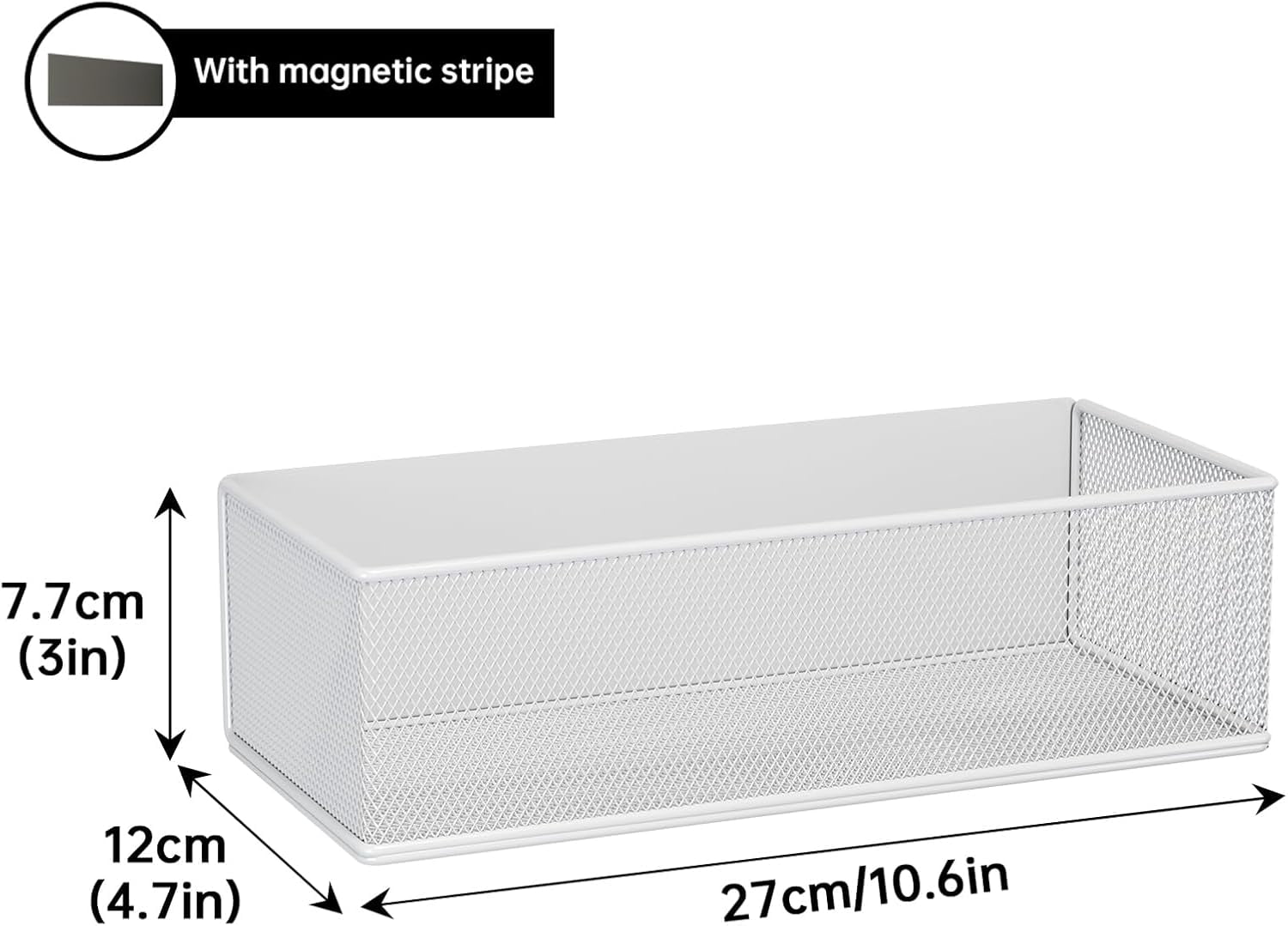 Magnetic Basket Organizer Holder for Fridge Sipce Rack Magnetic Storage Bin Box Containers for Refrigerator Magnetic Shelf for Fridge Whiteboard Classroom (White, 10.63''L*4.72''W*3.03''H)