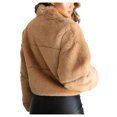 thumbnail image 2 of TheFound Women Fluffy Zipper Coat, Solid Color Long Sleeve Lapel Loose Tops, 2 of 6