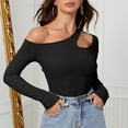thumbnail image 5 of Easter Shirts Womens Shirts Casual Graphic Women's Temperament Slanted off Shoulder Long Sleeved Irregular Knitted T Shirt with Slim fit and Bottom Layer Top Compression Tops for Women Workout, 5 of 7