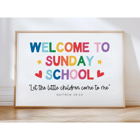 Welcome To Sunday School Poster Colorful Classroom Decor Church Preschool Wall Art 2, Unframed Paper Poster 8x10in